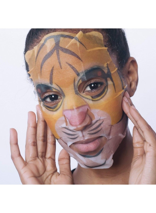 Pretty Animalz Tiger Facial Sheet Mask (6 Pack) Korean Beauty Skin Care Treatment Antiseptic Evens Skintone Antiinflammatory Anti Aging Spa Fun Face Mask Sheets Animal Characters
