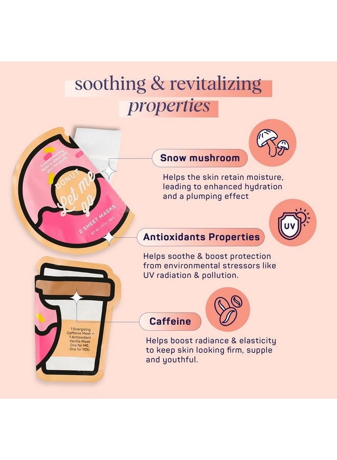 Donut Let Me Go Duo Facial Masks Pack Of 6 Skincare Gift Set For Valentine'S Day Radiant Caffeine And Soothing Vanilla Beauty Moisture Hydration Face Mask For Men And Women