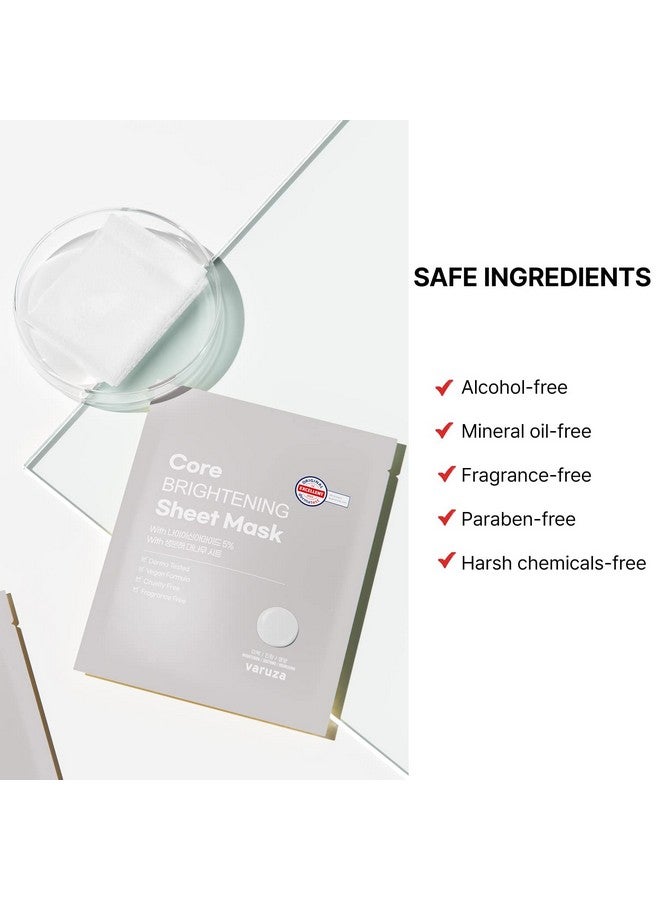 Core Brightening Sheet Mask With Niacinamide Serum 5% And Biodegradable Sheet For Nourishing Hydrating Glow Skin Cruelty Free Fragrance Free 5 Count