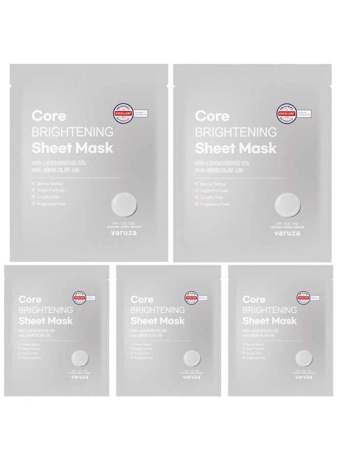 Core Brightening Sheet Mask With Niacinamide Serum 5% And Biodegradable Sheet For Nourishing Hydrating Glow Skin Cruelty Free Fragrance Free 5 Count