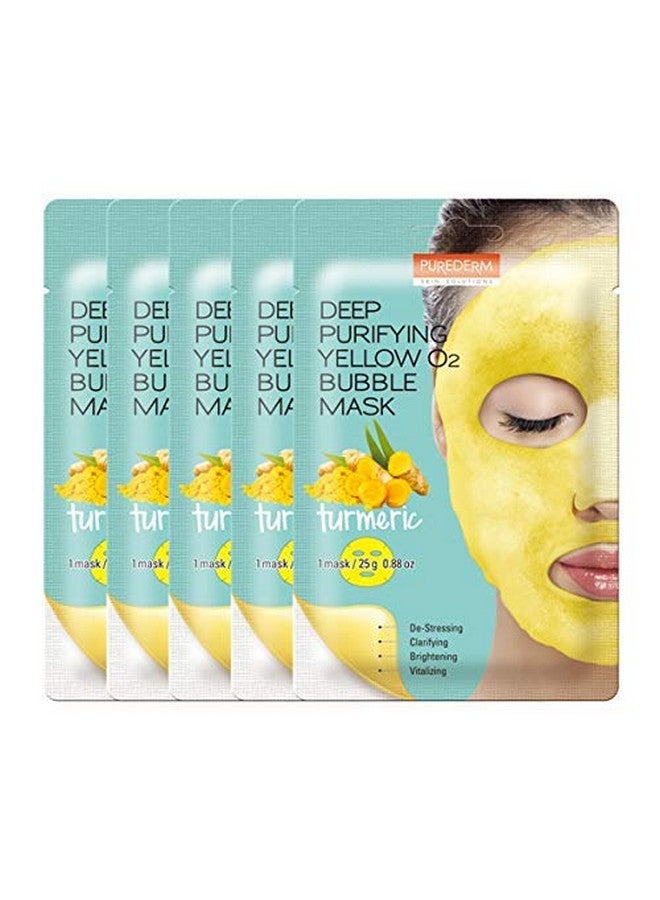 Deep Purifying Yellow O2 Bubble Mask Turmeric (5 Pack) Bubble Face Sheet Mask For Purifying & Vitalizing