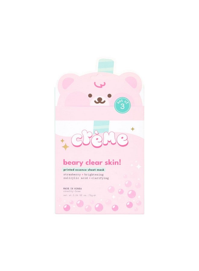 Boba Bears Beary Clear Skin! Sheet Mask Brightening Clarifying With Strawberry Essence And Salicylic Acid For Radiant Glow And Smooth Skin Korean Beauty Secret Set Of 3