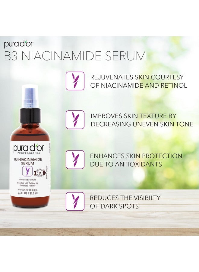 3.3 Oz B3 Niacinamide Advanced Facial Serum Skin Brightening Antiaging Formula With Retinol For Wrinkles Hydration & Radiant Complexion All Skin Types Hypoallergenic Women & Men