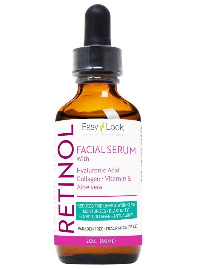 Retinol Serum For Face W/Hydrating Hyaluronic Acid Collagen Vitamin E And Aloe Vera. Antiaging Facial Serum Tighten Lift Hydrate & Plump All Skin Types Reduce Fine Line & Wrinkles 2 Fl Oz