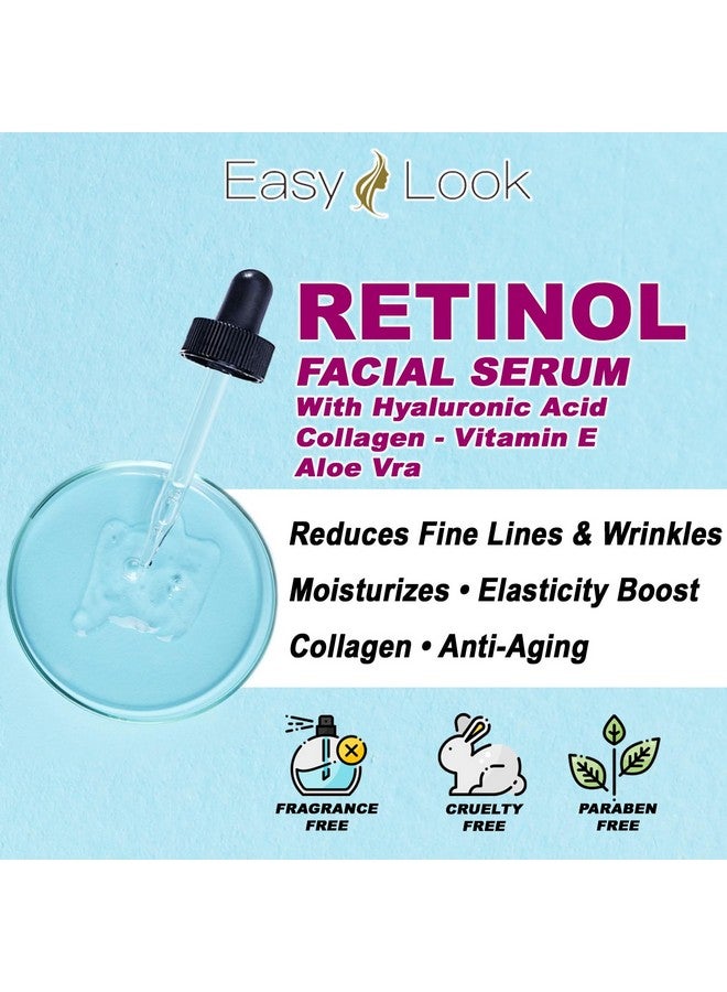 Retinol Serum For Face W/Hydrating Hyaluronic Acid Collagen Vitamin E And Aloe Vera. Antiaging Facial Serum Tighten Lift Hydrate & Plump All Skin Types Reduce Fine Line & Wrinkles 2 Fl Oz