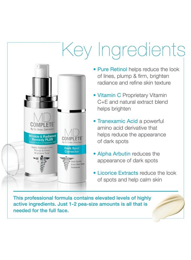 Md Complete Dark Spot Duo Professional Dermatologist Skin Rejuvenation Including Dark Spot Corrector 1.0 Fl Oz And Wrinkle & Radiance Remedy Plus 1.0 Fl Oz Set Of Two