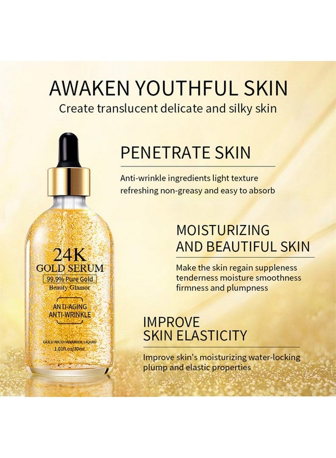 24K Gold Serum For Face 2Pack Skin Tone Even Anti Aging Moisturizer With Vitaminskin Care Glow Collagen Booster Serum Hyaluronic Acid For Dark Spots & Fine Lines 2.02Fl Oz