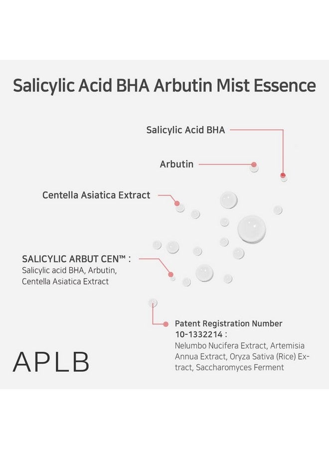 Salicylic Acid Bha Arbutin Mist Essence Salicylic Arbut Cen™ 20.9% 3.55 Fl.Oz/Korean Skincare Replenishing Moisture Revitalize For Gentle And Improve Skin Texture Through Salicyclic