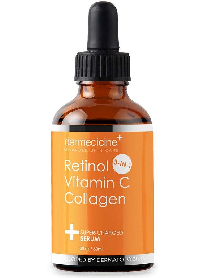Retinol Vitamin C Collagen Super Charged Antiaging Serum For Face Pharmaceutical Grade Quality Helps Smooth & Plump Fine Lines & Wrinkles & Brightens For Younger Skin 2 Fl Oz / 60 Ml
