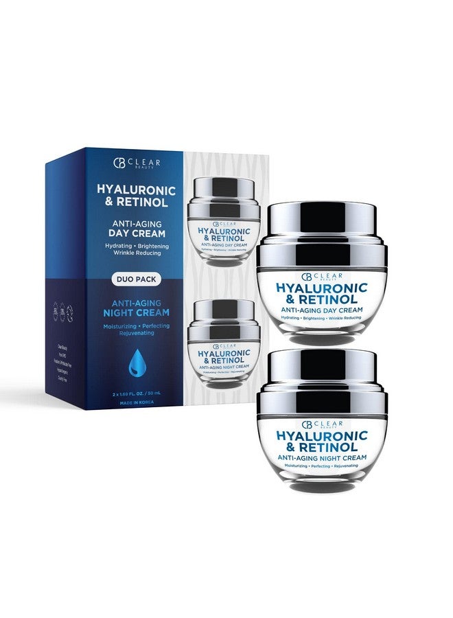 Hyaluronic & Retinol Day/Night Moisturizer Moisturizing Reduce Wrinkles & Fine Lines Hydrating Cruelty Free Korean Skin Care For All Skin Types Antiaging Cream Duo Set Value Pack