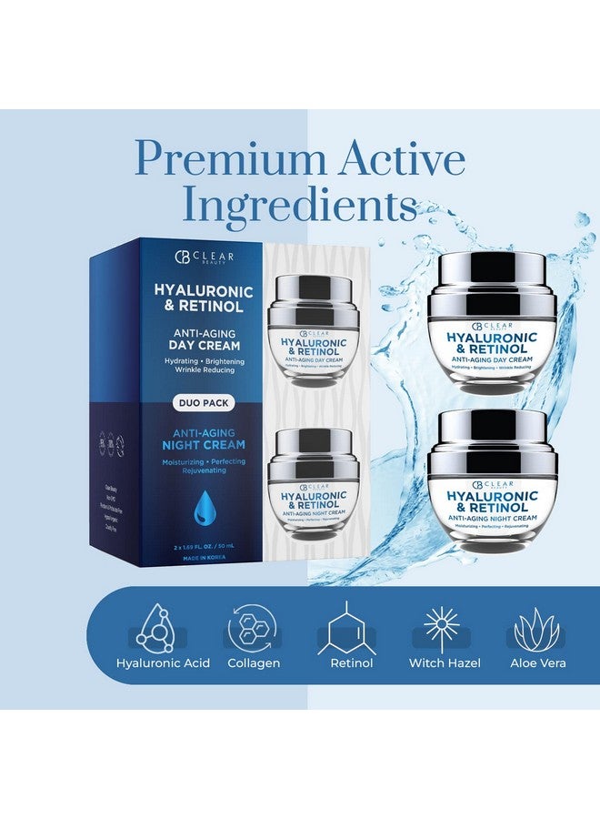 Hyaluronic & Retinol Day/Night Moisturizer Moisturizing Reduce Wrinkles & Fine Lines Hydrating Cruelty Free Korean Skin Care For All Skin Types Antiaging Cream Duo Set Value Pack