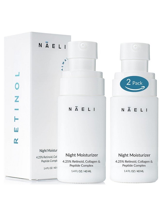 Retinoid Cream 4.25% Retinol Night Moisturizer For Face & Neck With Collagen Peptides & Hyaluronic Acid Anti Aging Wrinkle Cream Improves Skin Tone & Texture 1.4 Oz (Pack Of 2)