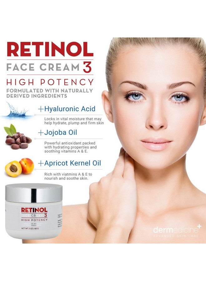 Dermedicine Retinol Cream For Face & Eye 3% Blend | Natural Anti Aging w/Jojoba Oil, Apricot Oil, Hyaluronic Acid & Squalane | Helps Smooth Fine Lines & Wrinkles & Brightens for Younger Skin