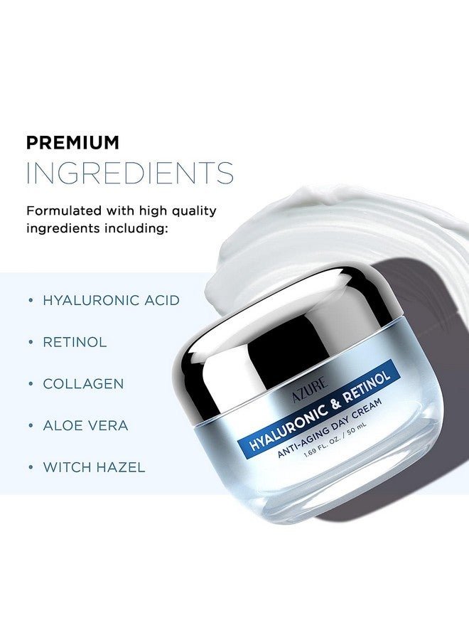 Hyaluronic Acid & Retinol Day/Night Cream Value Set Rejuvenating Anti Aging & Hydrating Face Moisturizer Reduces Wrinkles & Evens Dark Spots Vegan Skin Care Made In Korea 2X1.69Fl.Oz By Azure