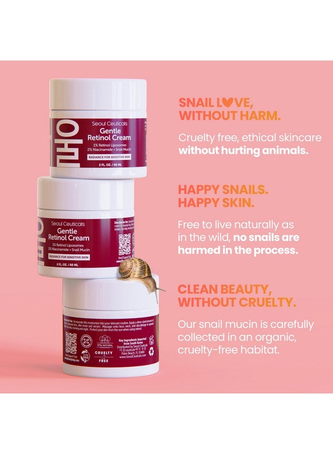 1% Korean Retinol Night Cream 97.5% Snail Mucin + 2% Niacinamide Moisturizer For Face Gentle K Beauty For Sensitive Skin 2Oz