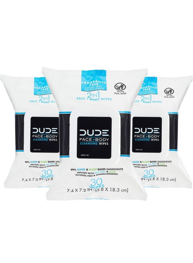 Wipes Face And Body Wipes 3 Pack 90 Wipes Unscented Wipes With Sea Salt & Aloe 2In1 Body & Face Wipes Alcohol Free And Hypoallergenic Cleansing Wipes