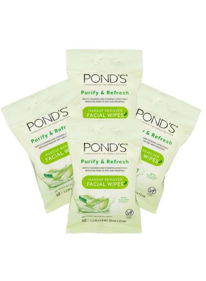 Purify & Refresh Facial Wipes With Aloe Vera Makeup Remover Gently Cleanses And Hydrates Pre Moistened 10 Count 4Pack (40 Wipes)