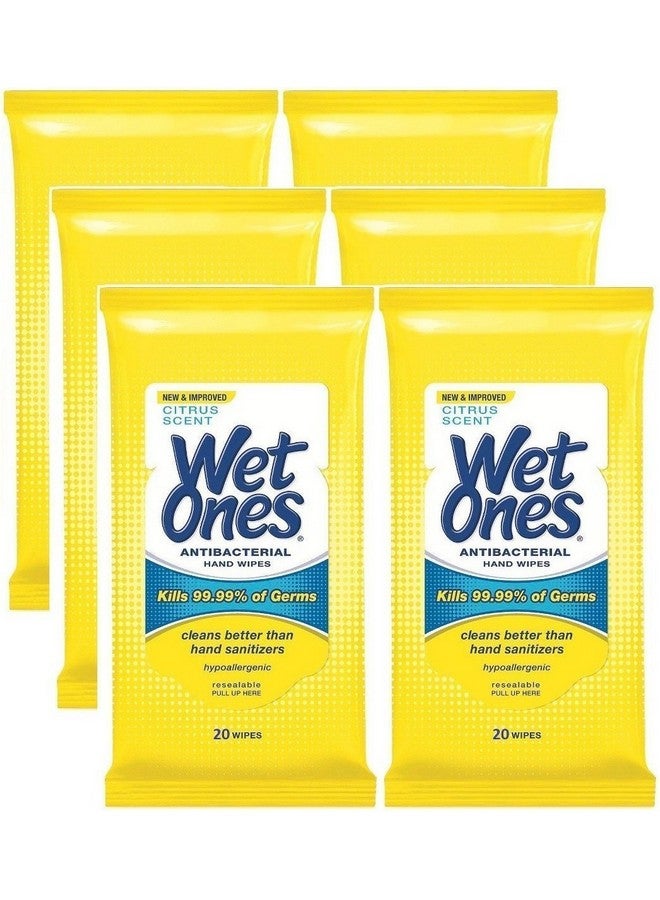 Antibacterial Hands & Face Wipes Citrus Scent 20 Count Travel Pack (Pack Of 6)