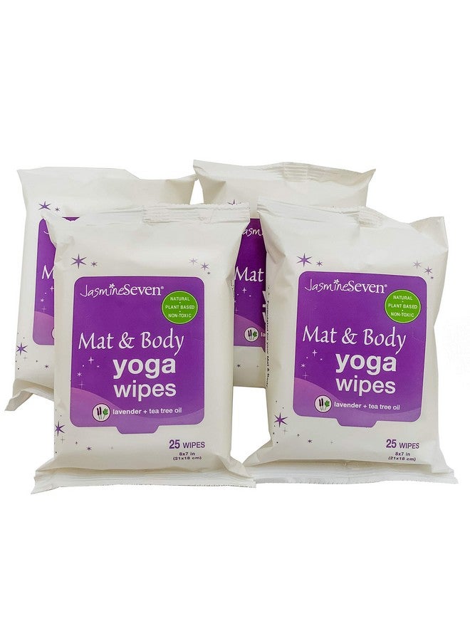 Yoga Mat Wipes Natural Lavender Set Of 4 (25 Wipes Per Pack) = 100 Wipes For Mat And Body By Jasmine Seven