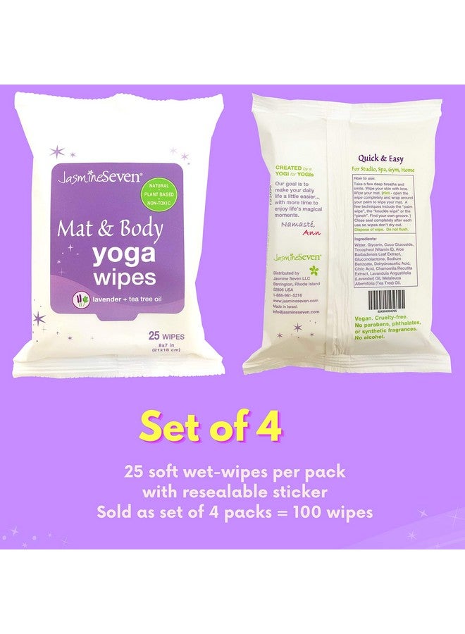 Yoga Mat Wipes Natural Lavender Set Of 4 (25 Wipes Per Pack) = 100 Wipes For Mat And Body By Jasmine Seven