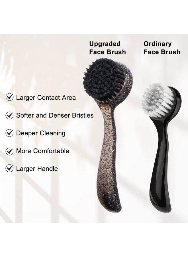 3 Pcs Large Handheld Face Scrubber Beomeen Facial Cleansing Brush Charcoal Black Bristles Face Exfoliator Cleaner Soft Brush With Lid For Gentle Deep Cleansing And Exfoliating (Blackglitter)