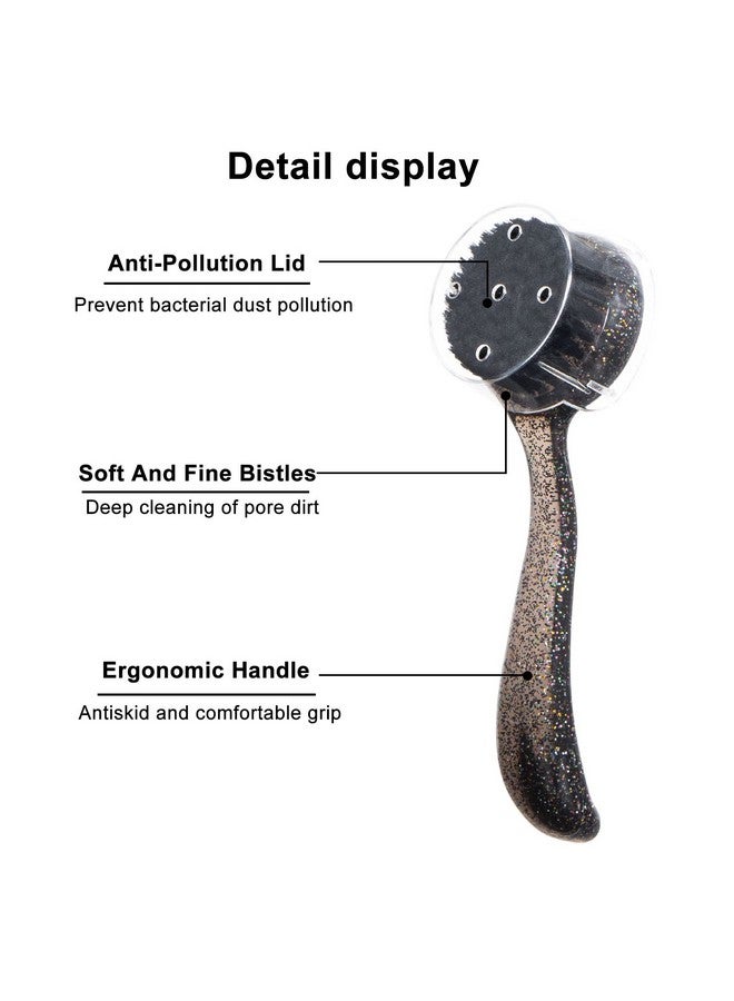 3 Pcs Large Handheld Face Scrubber Beomeen Facial Cleansing Brush Charcoal Black Bristles Face Exfoliator Cleaner Soft Brush With Lid For Gentle Deep Cleansing And Exfoliating (Blackglitter)