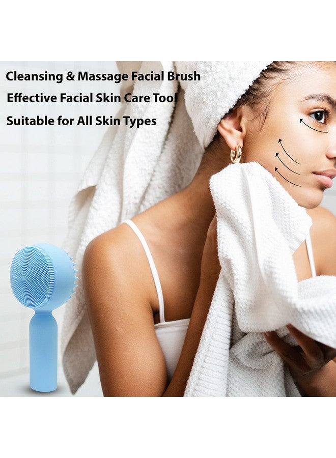 Silicone Facial Cleansing Brush 2 In 1 Silicone Facial Scrubber Manual Exfoliating Facial Brush Face Cleanser Face Exfoliator Ultrafine Bristles For Sensitive Skin Easy To Clean Lather Well (Blue)