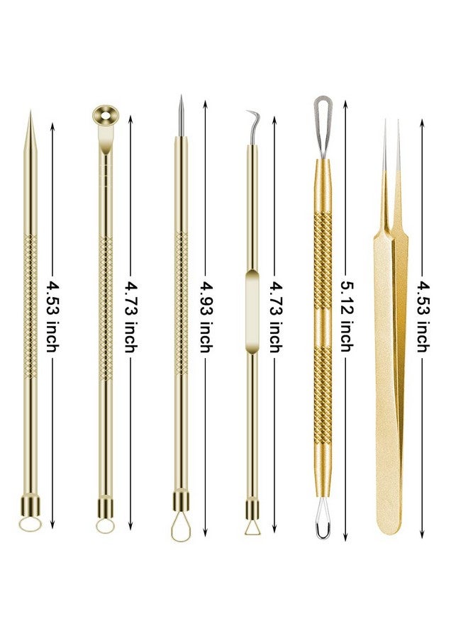 Pimple Popper Tool Kit 6 Pcs Blackhead Remover Acne Needle Tools Set Removing Treatment Comedone Whitehead Popping Zit For Nose Face Skin Blemish Extractor Tool Gold