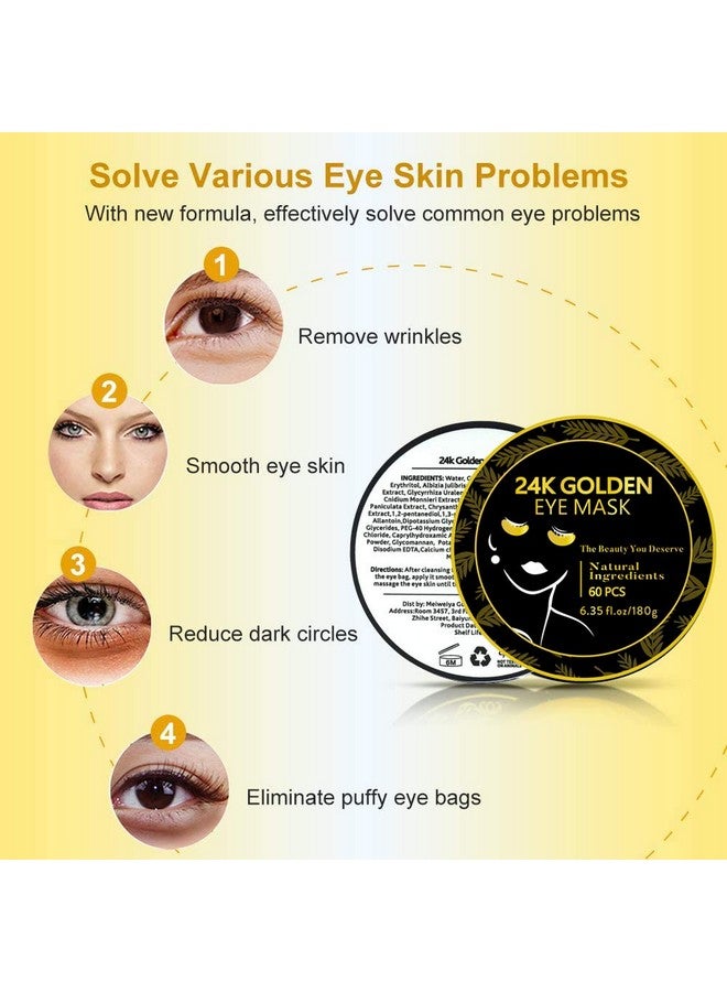 Under Eye Patches 24K Gold Eye Mask 60Pcs Under Eye Mask Collagen Gel Pads Patch Treatments For Lighten Wrinkles Puffy Eyes Dark Circles Antiaging Moisturizing Fine Lines Eye Bags Women Men
