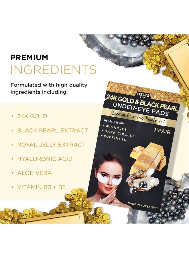 Azure 24K Gold & Black Pearl Luxury Firming Under Eye Pads Moisturizing & Restoring Eye Mask Patches Reduces Fine Lines Wrinkles Dark Circles & Puffiness Skin Care Made In Korea 5 Pairs
