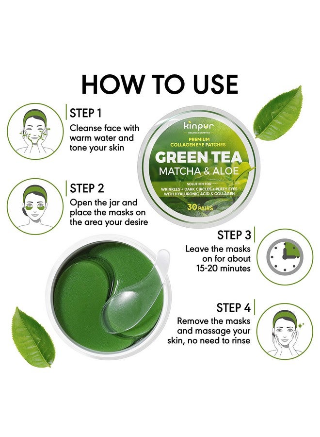 Green Tea Under Eye Patches For Wrinkles And Eye Bags Eye Masks For Dark Circles And Puffiness With Collagen Hyaluronic Acid Under Eye Mask For All Skin Types 30 Pairs
