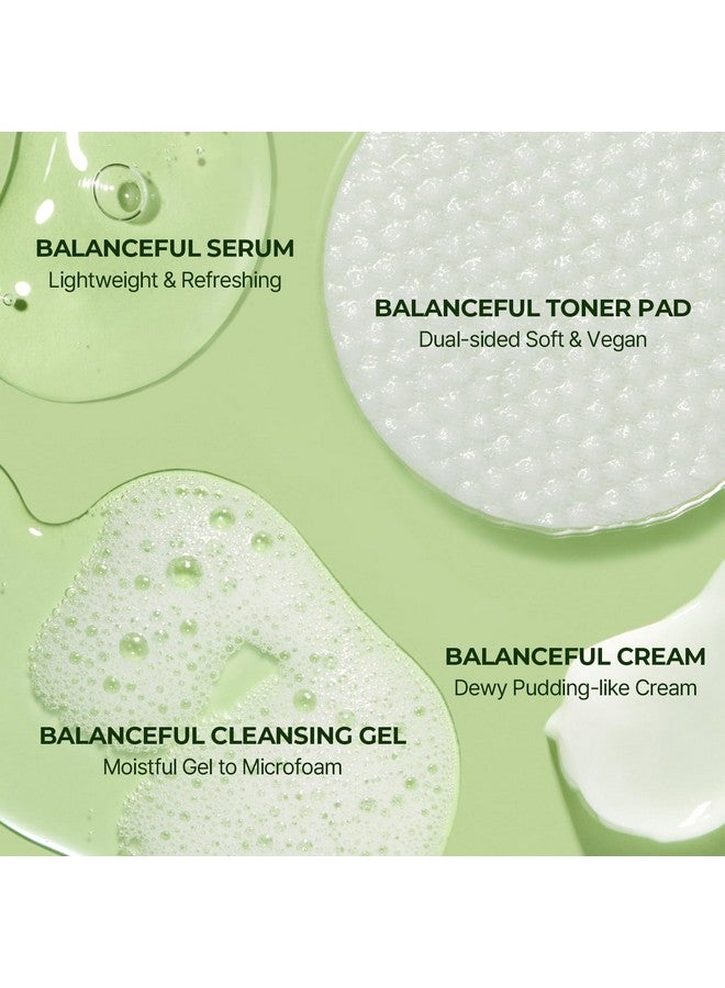 Balanceful Cica Trial Kit Gotu Kola Infused Daily Skincare Kit 4 Step Regimen With Cleansing Gel Toner Pad Serum And Cream Vegan Hypoallergenic Korean Skin Care
