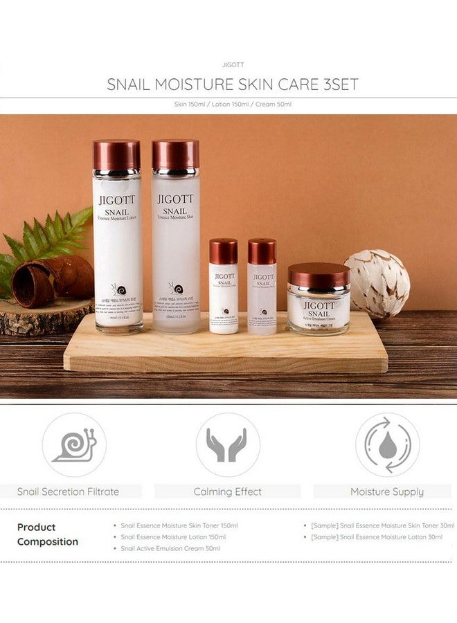 Snail Essence Moisture Skin Care 3Set K Beauty Snail Cream Moisturizer Toner Antiaging Hydration