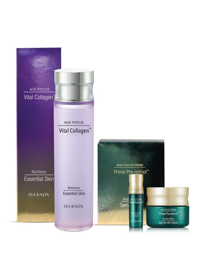 Age Focus Vital Collagen Essential Toner Prime Wrinkle For All Serum & Prime Eye For All Cream With Vitamins C B12 & E (177 Ml/5.99 Fl Oz) Korean Skincare