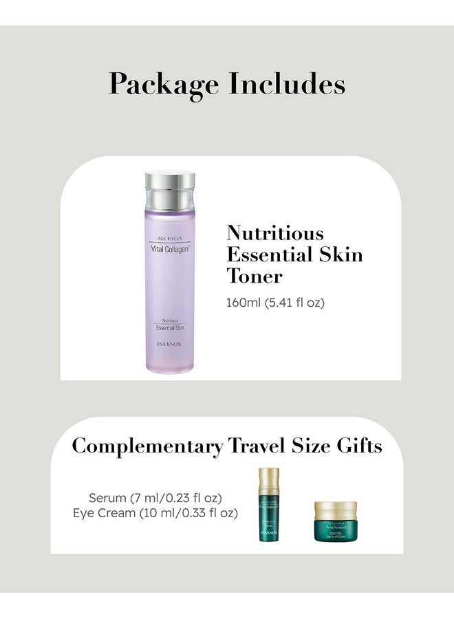 Age Focus Vital Collagen Essential Toner Prime Wrinkle For All Serum & Prime Eye For All Cream With Vitamins C B12 & E (177 Ml/5.99 Fl Oz) Korean Skincare