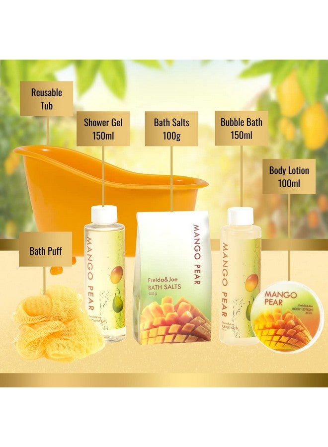 Home Spa Bath Basket Tropical Mago Pear Spa Set For Women Bath & Body Set For Women In A Stylish Orange Tub Luxury Body Care Mothers Day Gifts For Mom