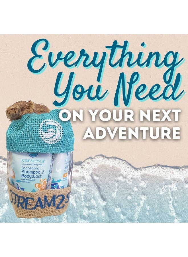 Ecoconscious Travel Kit Body & Hair Care Gift Set Shampoo & Body Wash Conditioner Spf30 Spf20 And Mineral Sunscreen Spf 30 Cucumber Mint And Hydrate Cherry Vanilla Lip Balm By Stream2Sea