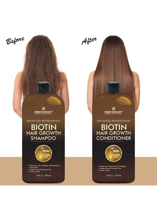 Biotin Hair Growth Shampoo Conditioner Anti Hair Loss Thickening Formula Collagen & Stem Cell For Hair Regrowth Anti Thinning Sulfate Free For Men Women Anti Dandruff Treatment 16 Oz X2