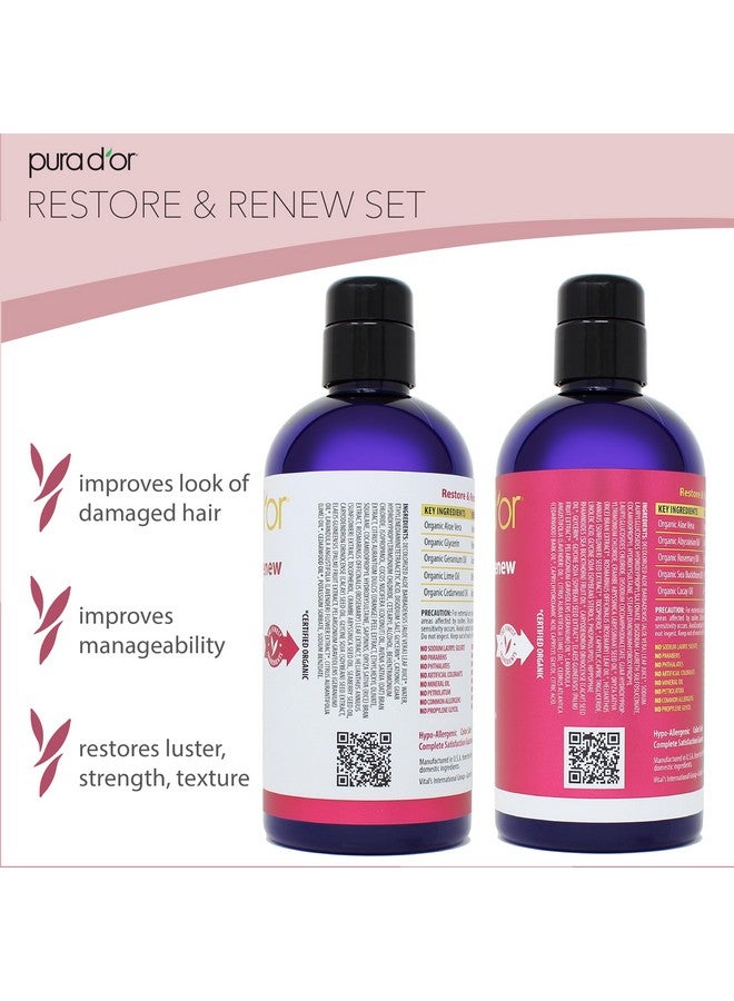 Restore & Renew Shampoo And Conditioner Set For Strong Healthy And Nourished Hair With Organic Aloe Vera Rosemary Oil Sea Buckthorn Cacay Oil Coconut Oil Seaberry Oil & Cedarwood Oil