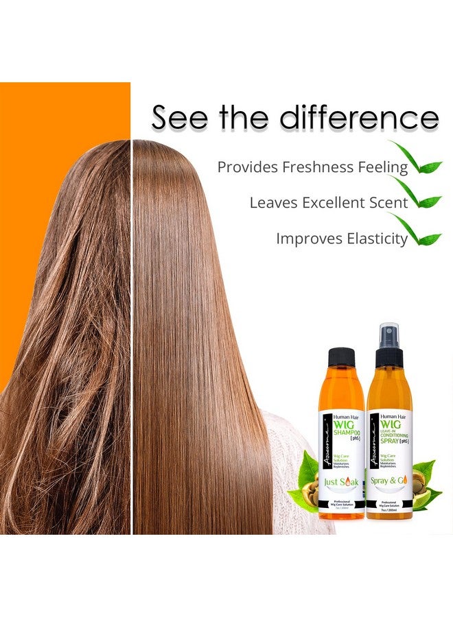 Human Hair Wig Shampoo & Conditioner Premium Set Of 3 Promoting Silkiness Shine & Freshness I Preventing Dryness (7 Fl Oz 2.3 Fl Oz Travel Size)