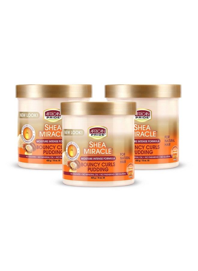 Shea Miracle Bouncy Curls Pudding (3 Pack) Contains Shea & African Mango Butter To Define Curls & Coils & Tame Hair Frizz 15 Oz