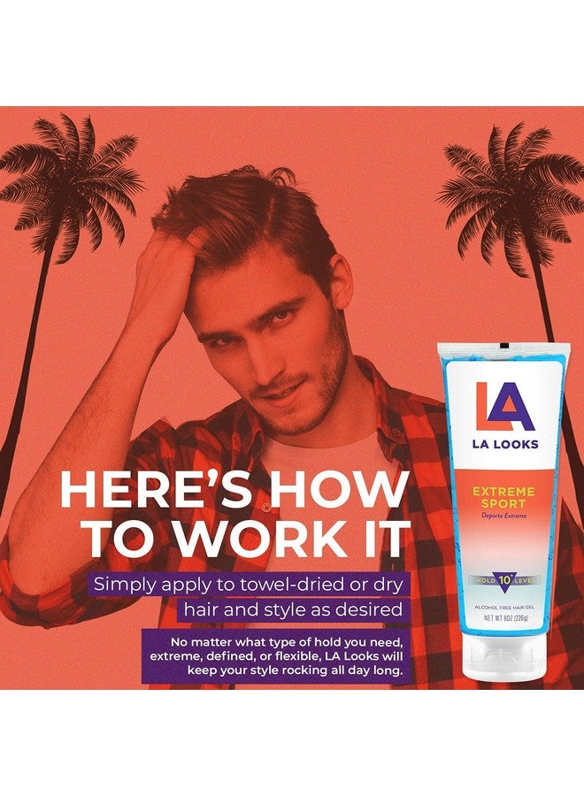 La Looks Absolute Syling Hair Gel Extreme Sport 8 Oz Hold For High Performance Activity Controls Hair In High Humitiy Safe For Colortreated Hair