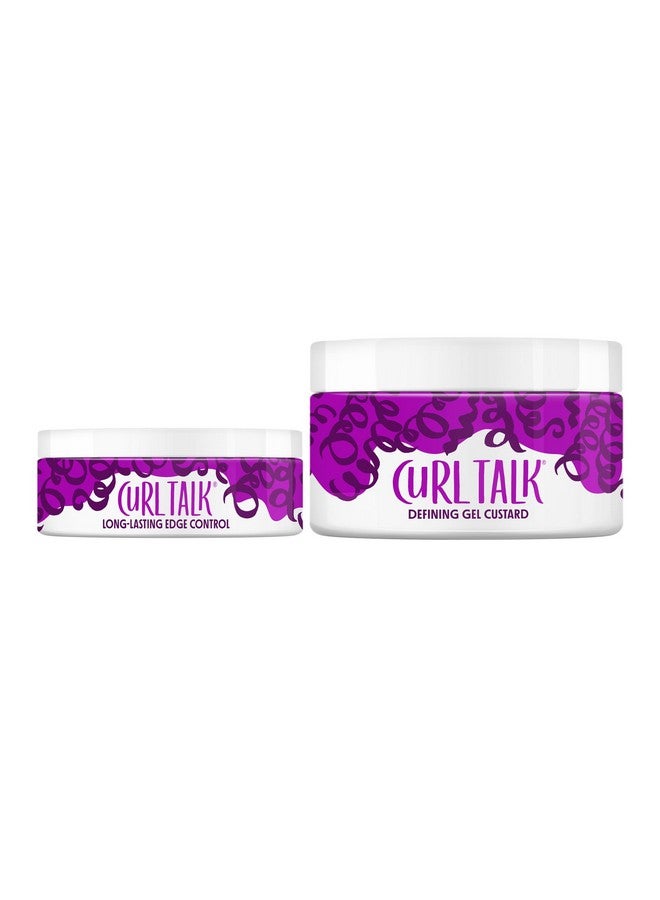 Curl Talk Edge Control Gel And Defining Gel Custard (2Pack) Formulated With Superfood Oil Blend For All Curly Hair Types