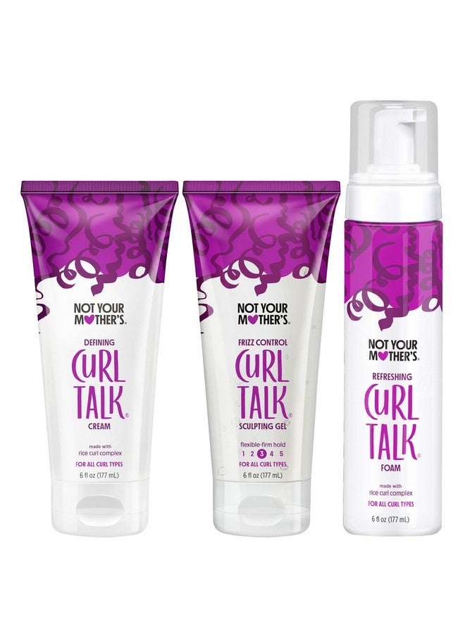 Curl Talk Frizz Control Sculpting Gel Defining Cream And Refreshing Curl Foam (3Pack) 6 Fl Oz Formulated With Rice Curl Complex For All Curly Hair Types