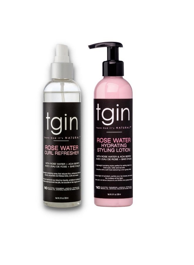 Rose Water Curl Refresher And Rose Water Hydrating Styling Lotion Duo Natural Hair Braids Loc Spray Curly Wavy Kinky Protective Styles 8 Oz Each