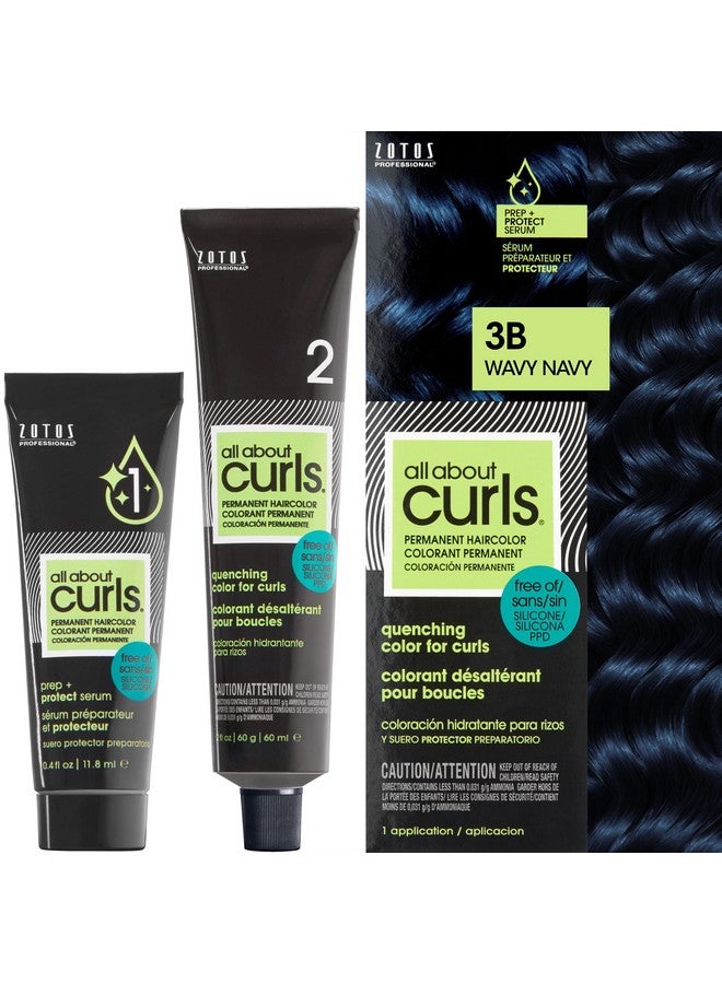 3B Wavy Navy Permanent Hair Color (Prep + Protect Serum & Hair Dye For Curly Hair) 100% Grey Coverage Nourished & Radiant Curls