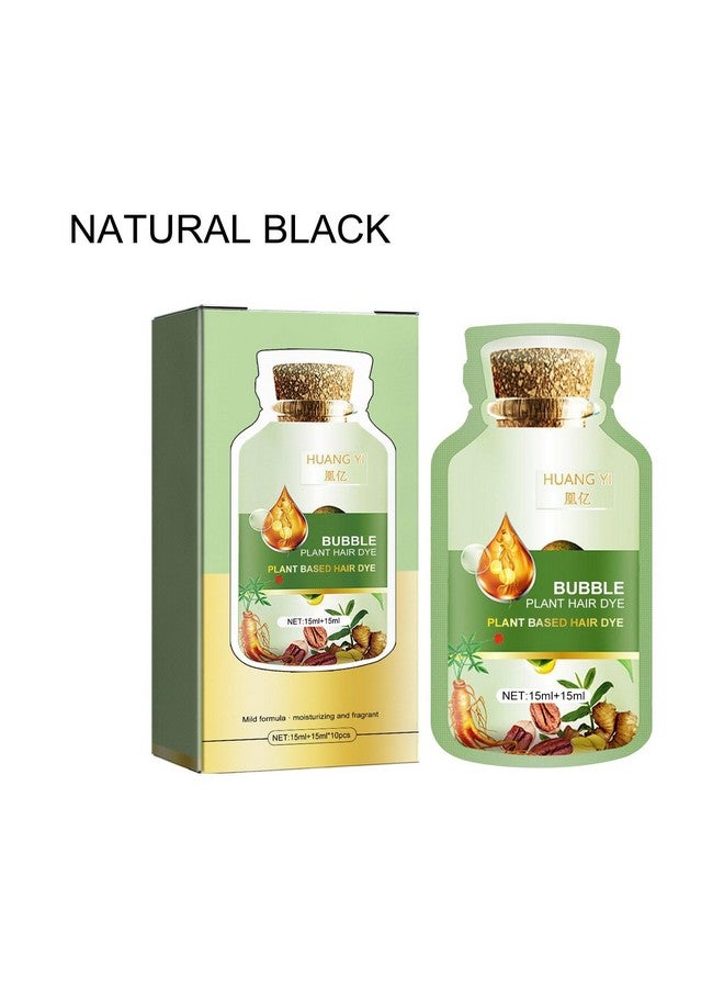 Huang Yi Natural Plant Hair Dye New Botanical Bubble Hair Dye 30Ml 10Packs/Box Pure Plant Extract For Grey Hair Color Bubble Dye New Botanical Bubble Hair Shampoo (Natural Black)