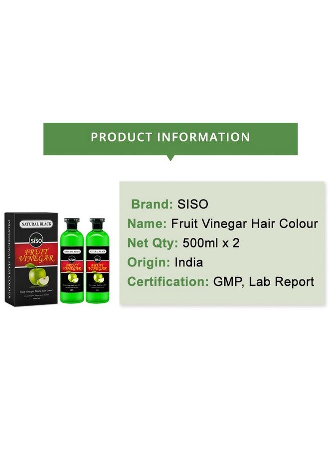 Fruit Vinegar Hair Color Natural Black Color Dye For Hair Care Natural Ammonia Free Color Dye (500Ml X 2) Made In India