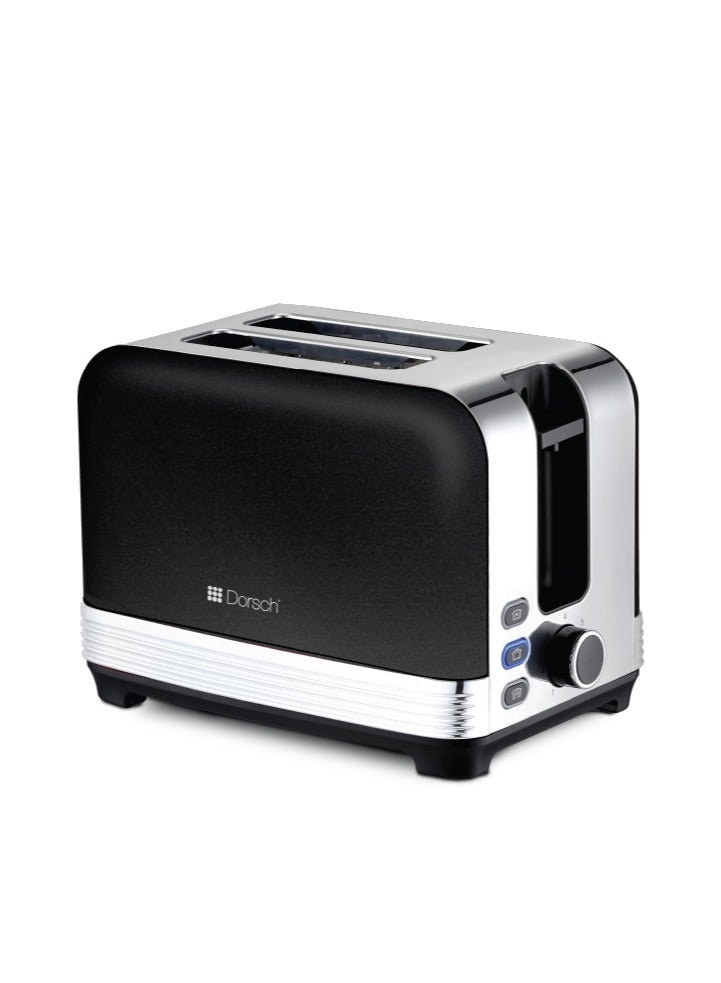Dorsch TS-90 Bread Toaster - Defrost Function, 2-Slice Capacity, Crumb Collector Tray - Dual Slots, Controlled Toasting, 780-930W Power - Black & Silver, 2-Year Guarantee