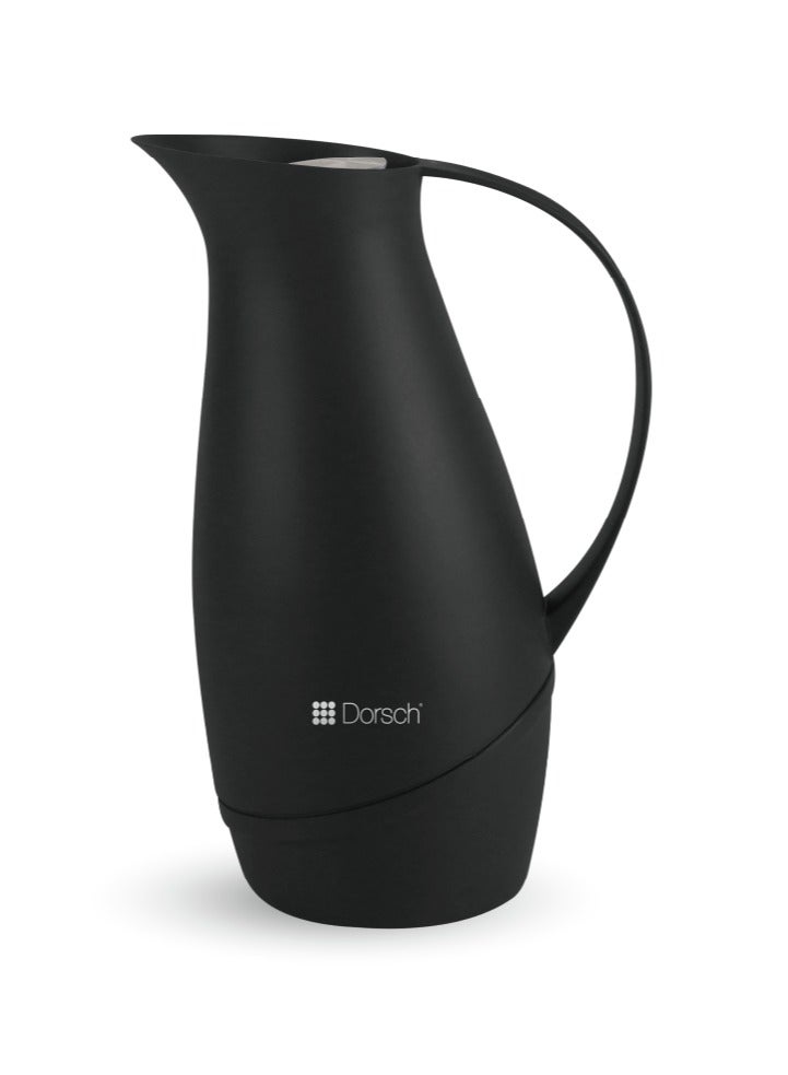 DorschHome Vacuum Jug - 1L Double-Walled Glass Liner, Insulated Rubber Handle, Leakproof Lid - Keeps Hot for 12 Hours, Cold for 24 Hours (Charcoal Black)